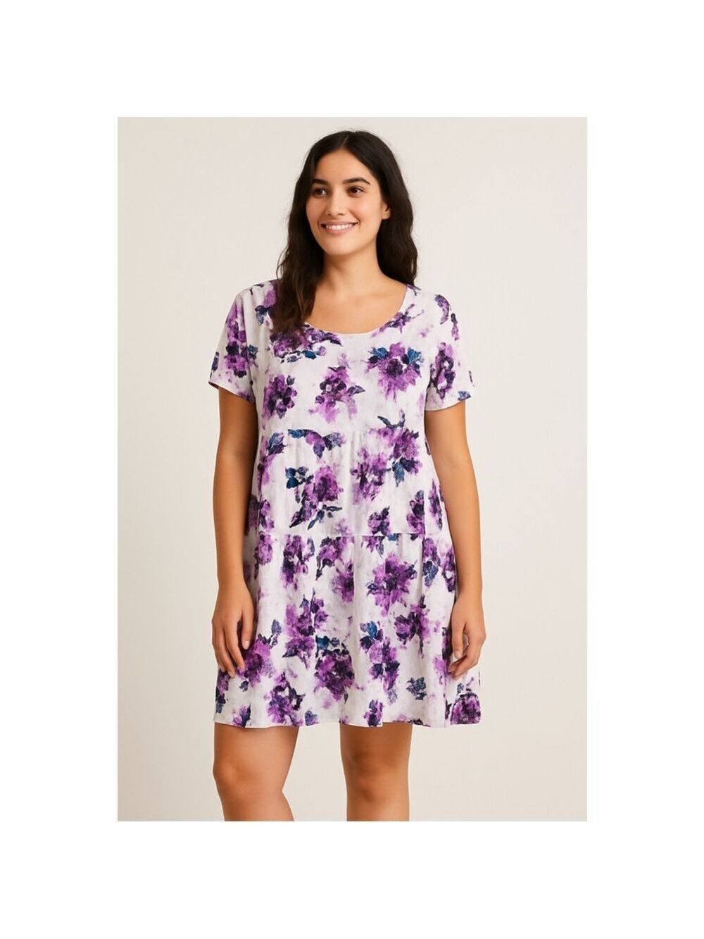 Northern Reflections Purple Floral Print Rayon Boho Tiered Dress Size XL